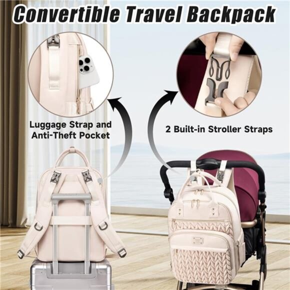 Diaper Bag Backpack Waterproof Travel Baby Bag with Changing Pad Stroller Straps - Picture 4 of 7